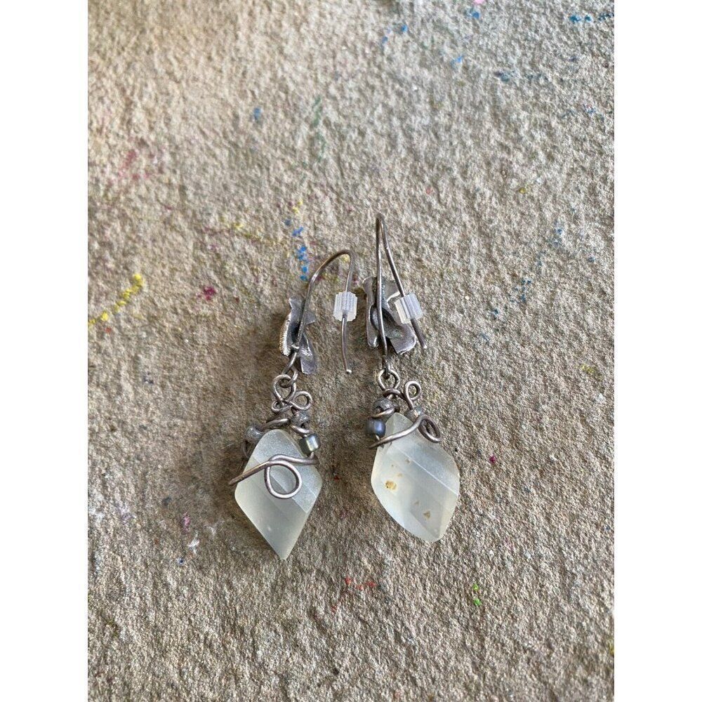 Chalcedony Silver Earrings Dangle Hands Hand Face… - image 2